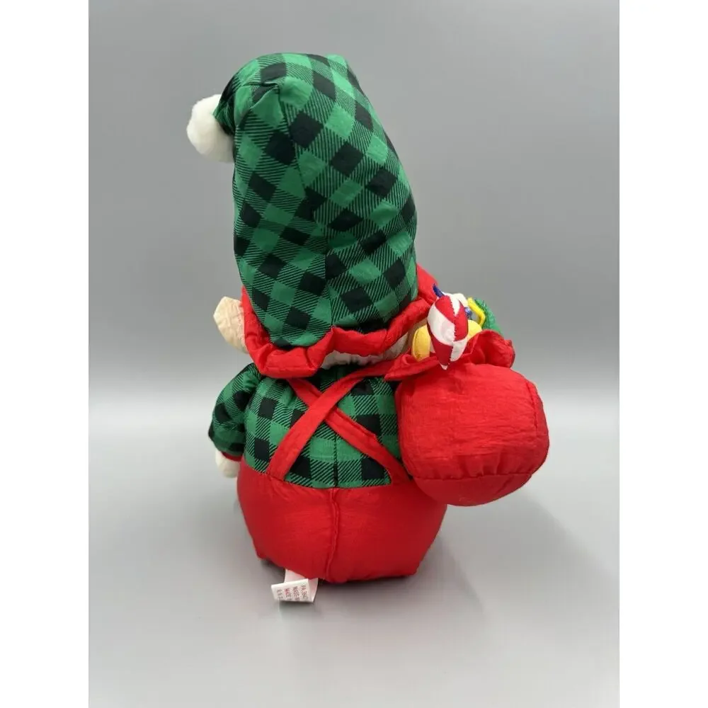 Vintage Nylon 12 Inch Christmas Stuffed Santa Claus Elf Carrying‎ Toy Gift Bag